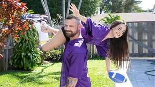 Game Day Gone Wild, Tiny Babe Rides Stepdad's Dick Harder Than She Cheered