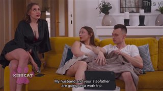 Step Mom Catches Busty Amber Bloom Jerks Step Bro on Couch Spanks Her During Doggy