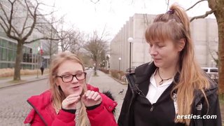 Firsties: Females fuck in the Berlin University Library