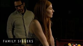 FAMILY SINNERS - Furious Stepdad Teaches His Stepdaughter A Lesson With Hard Sex And A Load On Her Bush