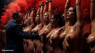 [AI-generated] Sex Rave (watch with sound) | Obedient Slave Girls Store - Chained Women Body Inspection, Groping & Selection