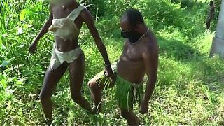 Pulled by the dick from one village to an other by horny tribe female for sex on a tree