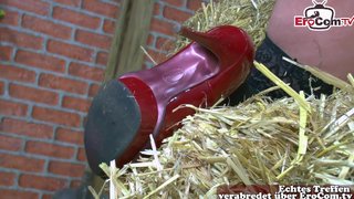 Shy redhead, chubby German farmer's wife does her first solo audition