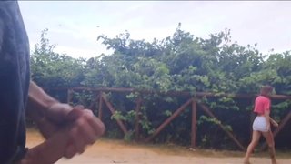 Risky masturbation in public in the park with a hard-on for a stranger!
