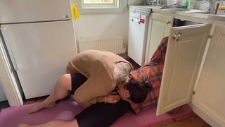 Housewife got horny seeing the plumber working the sink