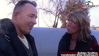 Mature, thin German housewife persuaded to have sex on the street