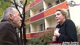 German housewife, a large woman, was approached and fucked by her grandfather on the street.