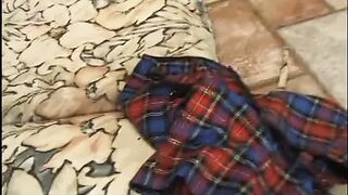 Blonde gets all holes filled on her kitchen floor