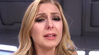 Blonde licks own feet and fucks machine