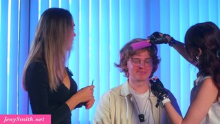 Hot MILF Jeny Smith and horny Veronica Charm seduced a nerd guy 18 young.