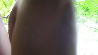 Watch my tits bounce from underneath while I suck this big cock at a public park until he cums all over me!