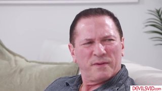Brunette teen stepdaughter learning anal sex with her stepdad