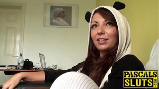 Submissive UK brunette Crystal hard fucked by old man Pascal