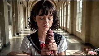 New 18yo girl started at our college, and she had her eye on me. So after class, I fucked her right there in the hallway[AI]