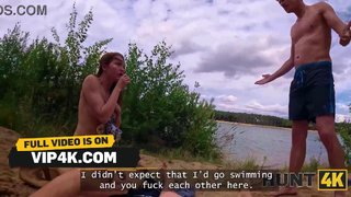 HUNT4K. As soon as she saw the money, she immediately started sucking a Stranger's Dick on the Beach