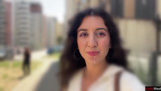 Hottie Katty West asks Random Guy to Cum on Her Face for a Public Cumwalk