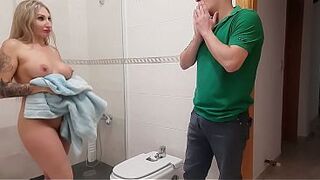 BLONDE BUSTY MILF STEPMOM IN SHOWER FUCKED BY STEPSON