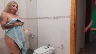 BLONDE BUSTY MILF STEPMOM IN SHOWER FUCKED BY STEPSON
