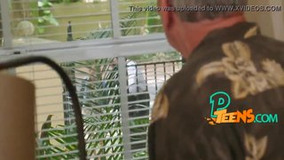 Adorable teen with ponytails gets to ride on a grandpa