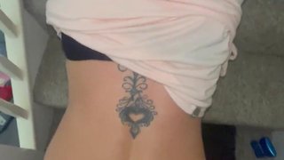 Stepson fuck me hard on the stairs, finish on my back