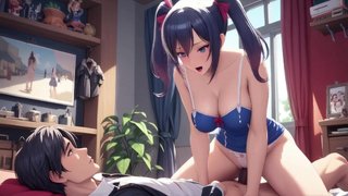 Schoolgirl in Uniform, Legs Spread, Wet Pussy