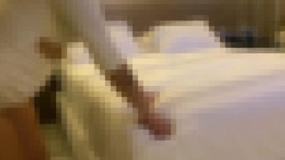 White married woman having sex with her lover in a motel.