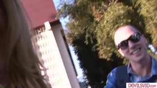 Big tits blonde milf picking up college dude to fuck her