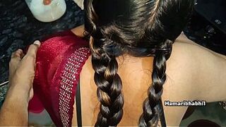 Desi chubby MILF bhabhi in a Red Saree gets fucked by devar in the kitchen when no one is home, clear Hindi dirty talking.