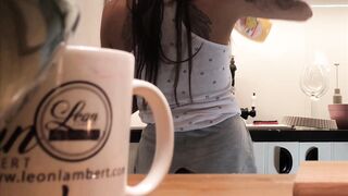 Braless No Panties in the Kitchen finishes the Dishes