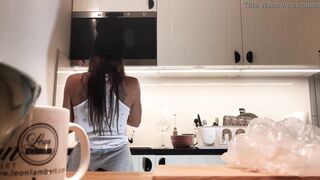 Braless No Panties in the Kitchen finishes the Dishes