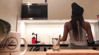 Braless No Panties in the Kitchen finishes the Dishes