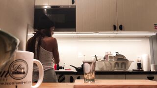 Braless No Panties in the Kitchen finishes the Dishes