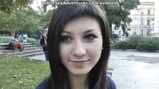 Brunette with nice tits shows her body in front of everyone