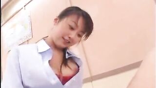 Asian teacher punishing bully with her strapon