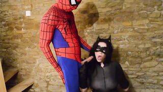 Catwoman takes spiderman´s web on her big tits