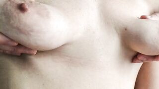 Close-up saggy tits with stretch marks