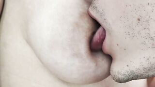 Close-up saggy tits with stretch marks