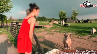 German petite amateur teen with small tits try outdoor sex