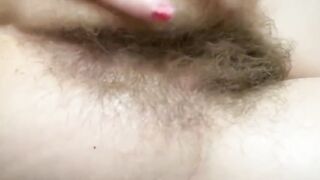 hairy pussy, big clit, close-up, super bush