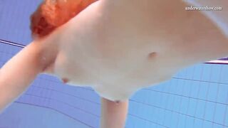 Three girls with Matrosova in swimming pools