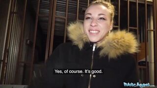 Public Agent Multiple orgasms as tight pussy stretched in public toilet