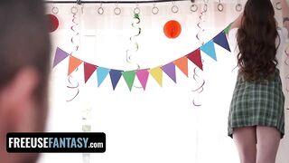 Freeuse Fantasy - Hot Blonde Birthday Girl Squirts All Over Her Stepdad And Stepsis During Threesome