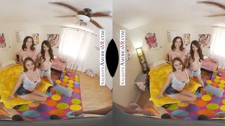 Naughty America - Hot babes experiment with a young stud at their dorm room!