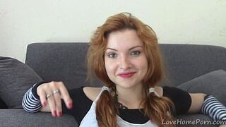 Redhead in striped socks loves to masturbate