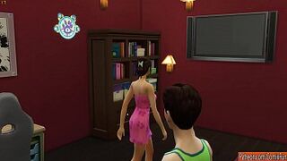Mom catches her son masturbating in front of the computer and helps her son to have sex for the first time