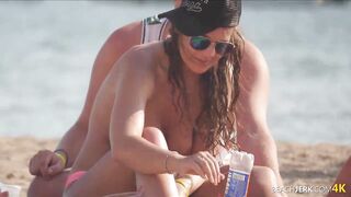 Tall Brunette with great tits on topless beach