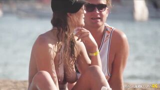 Tall Brunette with great tits on topless beach
