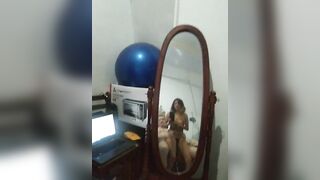 Asian Slut records herself getting fucked in the mirror