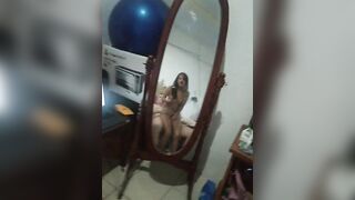 Asian Slut records herself getting fucked in the mirror