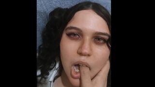 Teacher fucks the face of his favorite student. Submissive schoolgirl.
